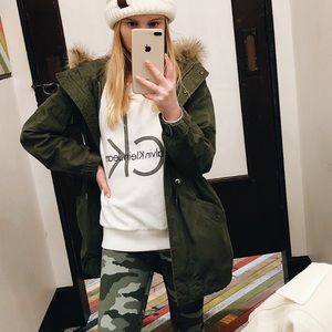 Cargo jacket with fur hood